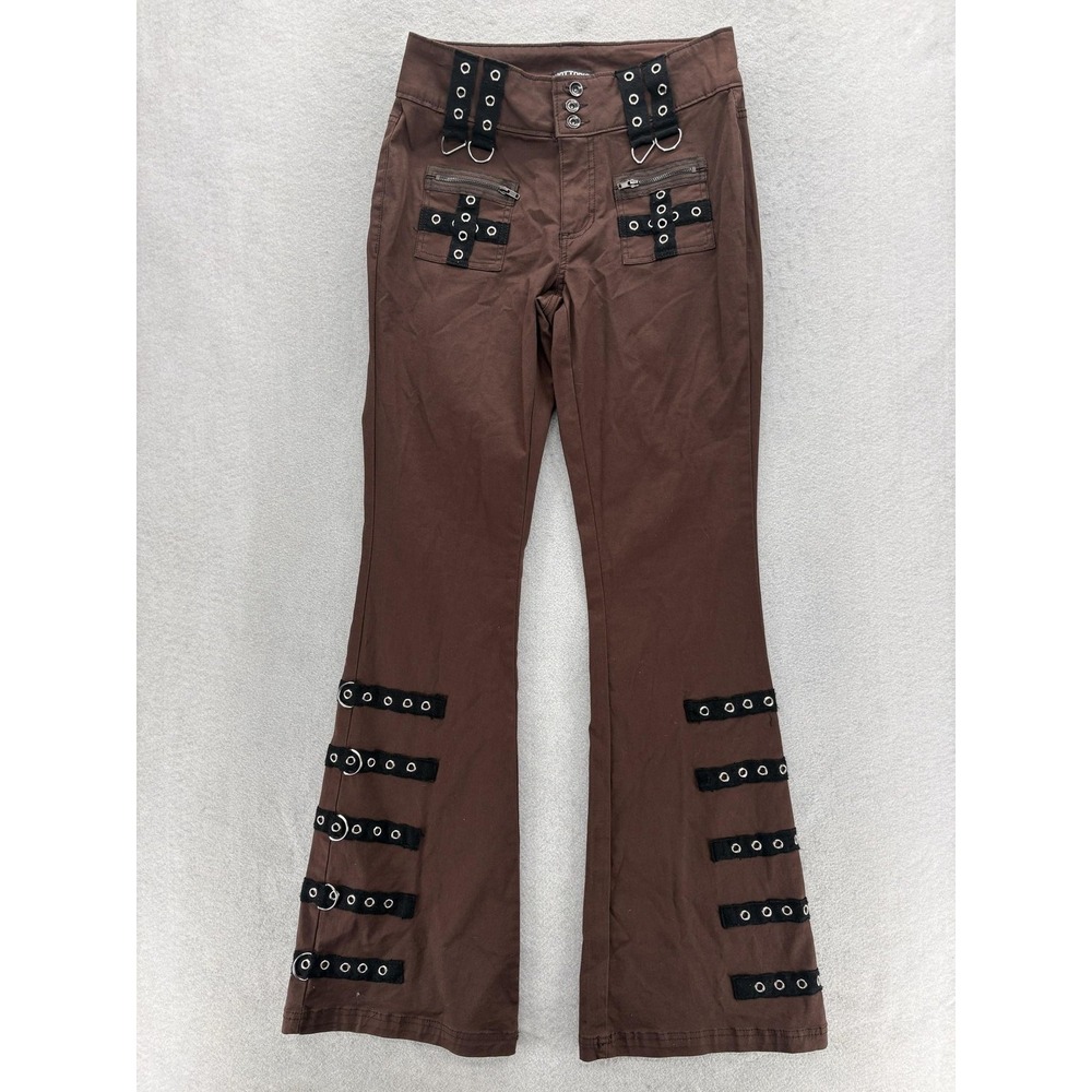 Hot Topic Grommet Strap Cargo Pants Juniors 3 Brown Flare Punk Goth Studded Rock
